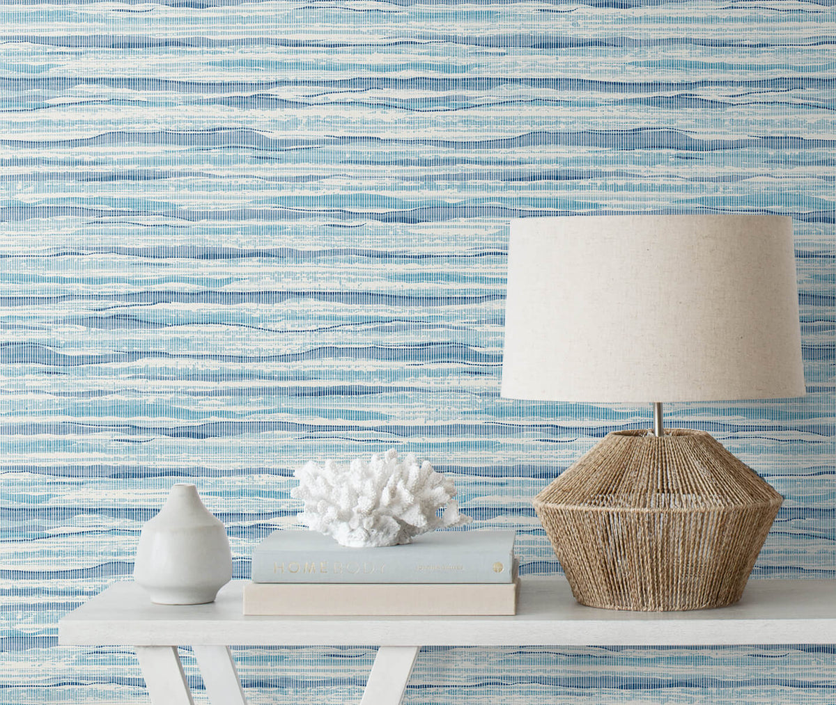 Seabrook Summer House Faux Stringcloth Wallpaper - Summer Surf