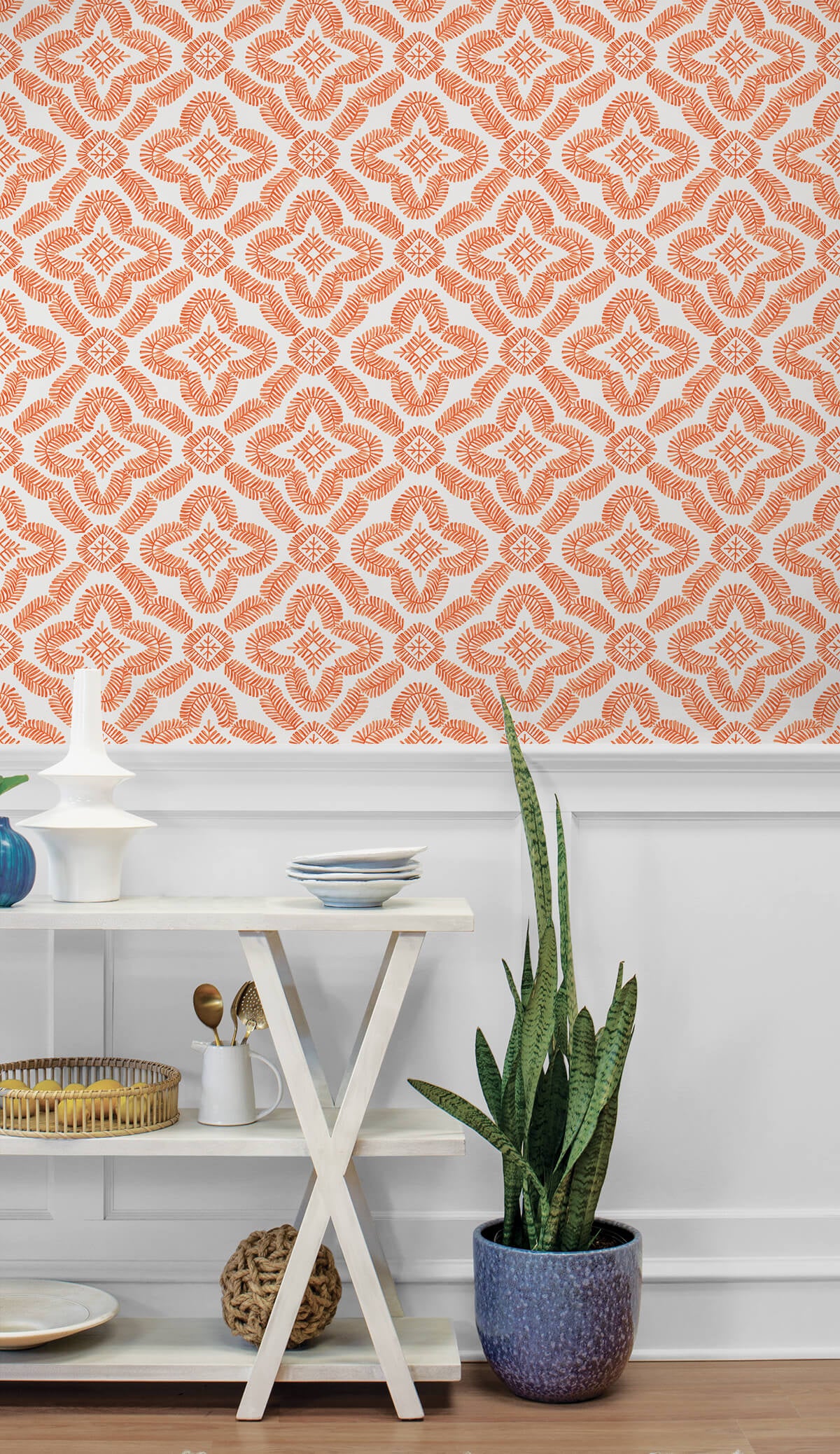 Seabrook Summer House Talia Botanical Medallion Wallpaper - Salmon