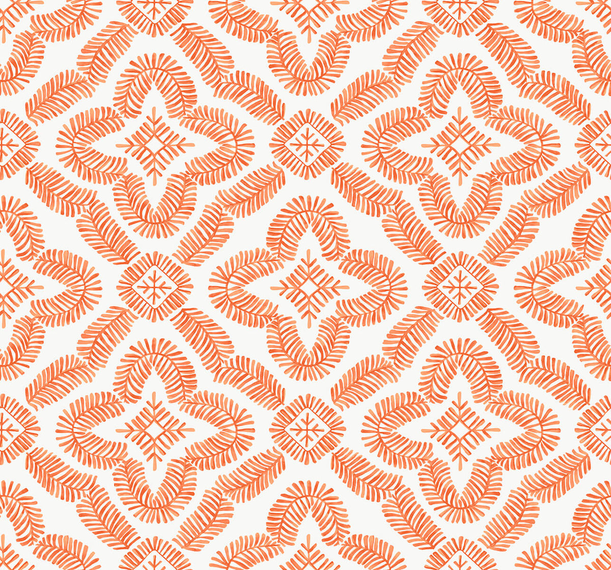Seabrook Summer House Talia Botanical Medallion Wallpaper - Salmon