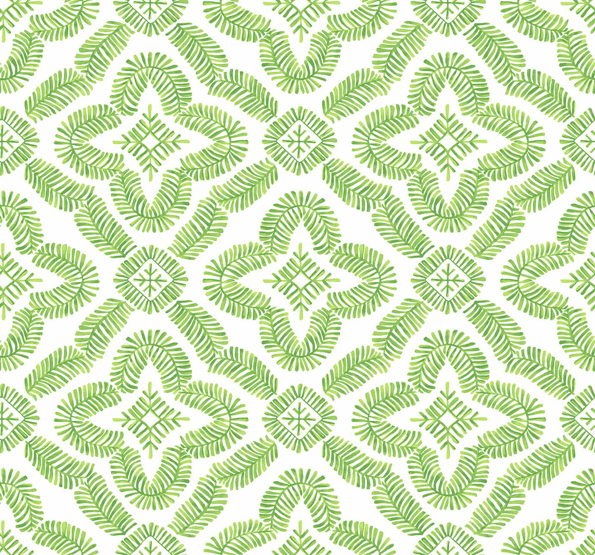 Seabrook Summer House Talia Botanical Medallion Wallpaper - Kiwi Green