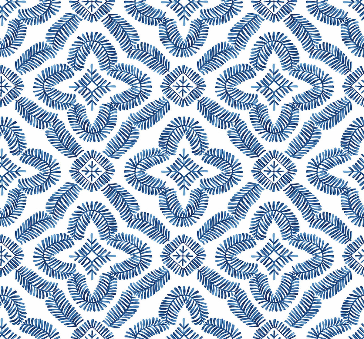 Seabrook Summer House Talia Botanical Medallion Wallpaper Sample - Cottage Blue