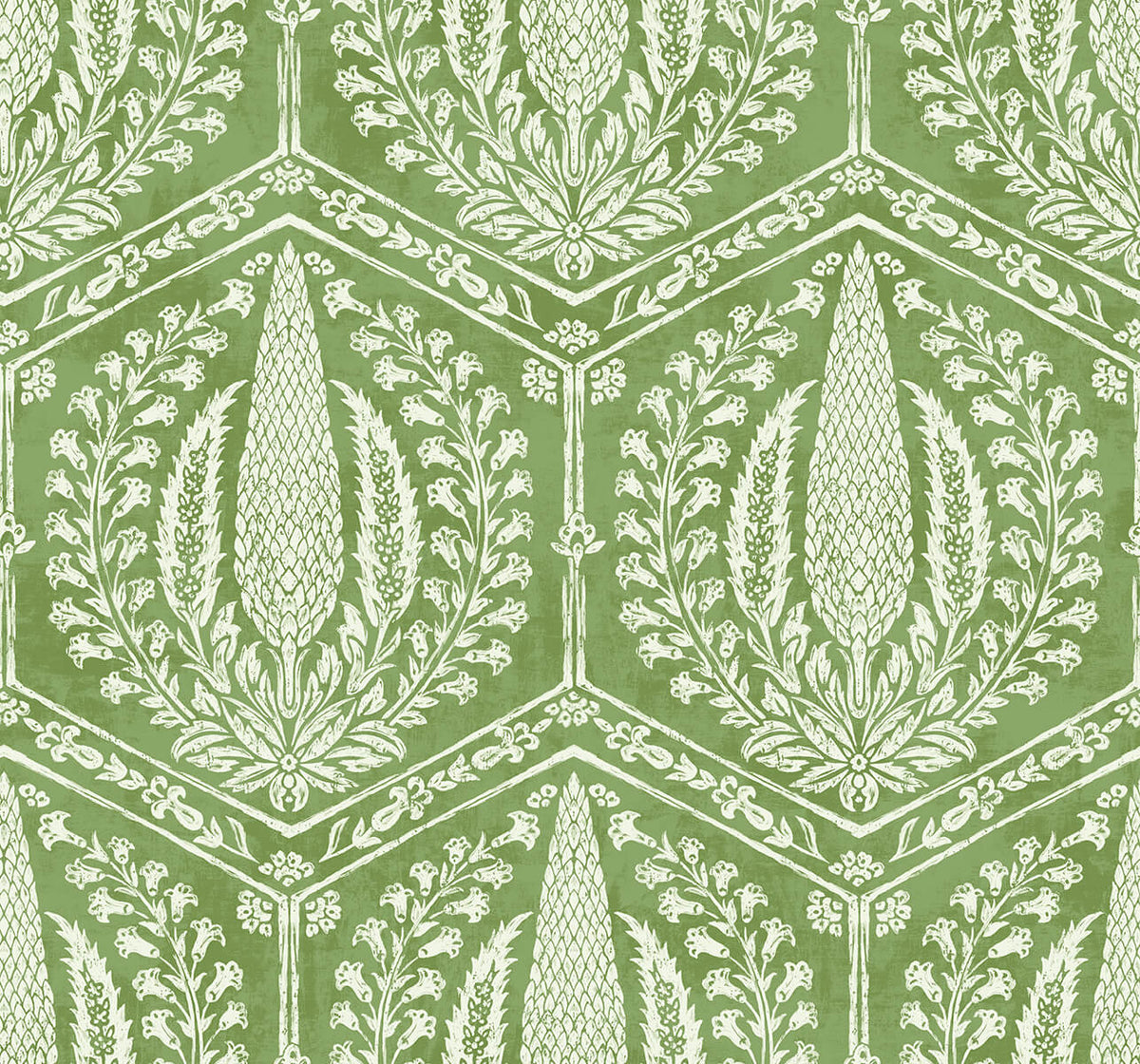 Seabrook Summer House Cyrus Harvest Wallpaper - Courtyard Green