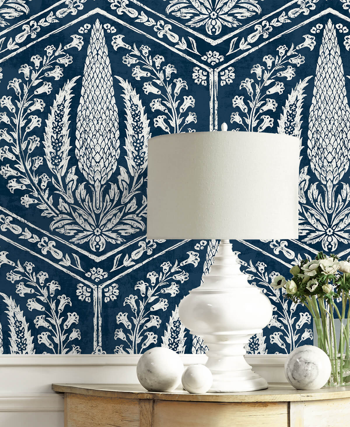 Seabrook Summer House Cyrus Harvest Wallpaper - Rich Navy
