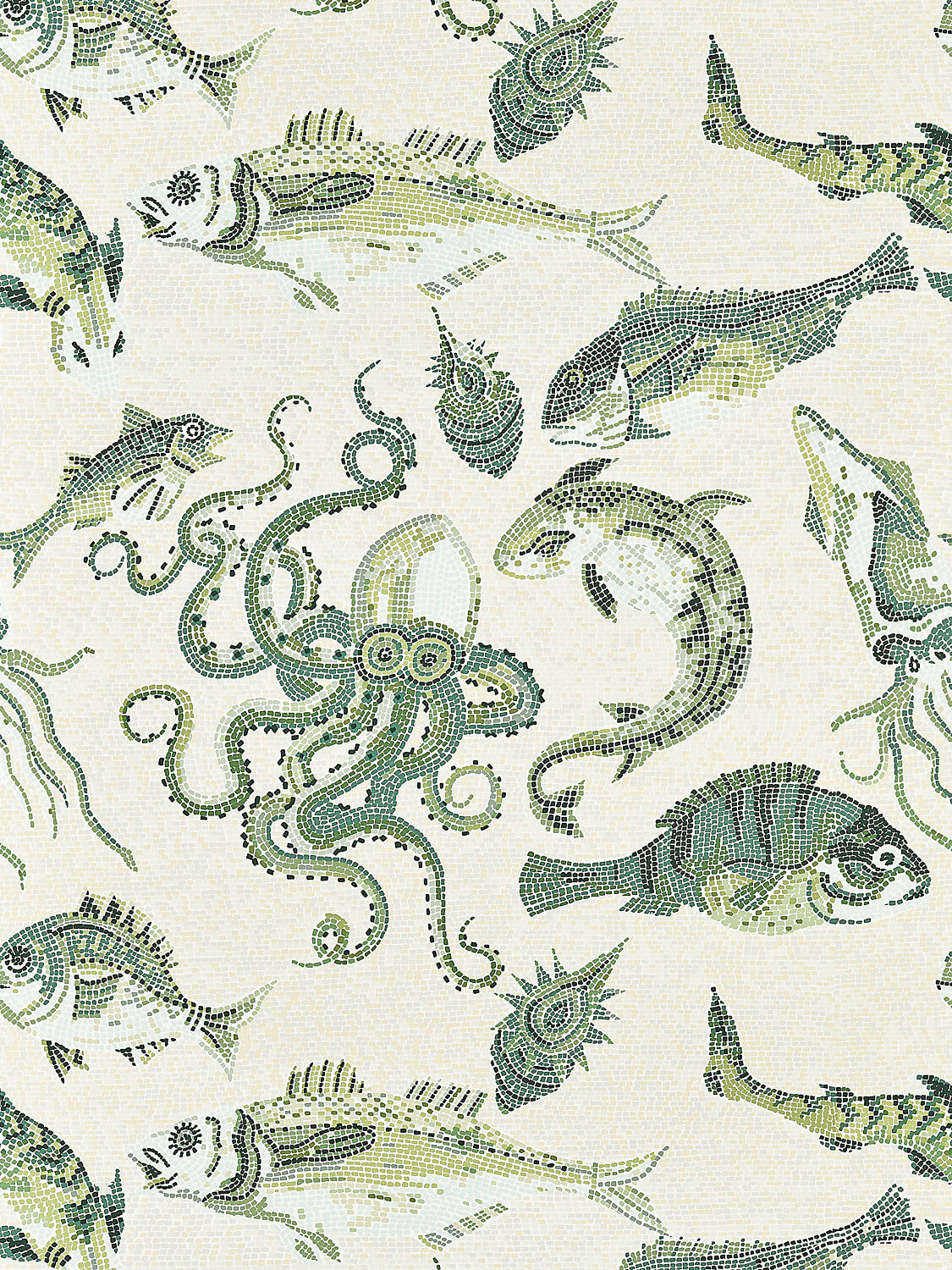 Scalamandre Mikonos Wallpaper - Green & Eggshell