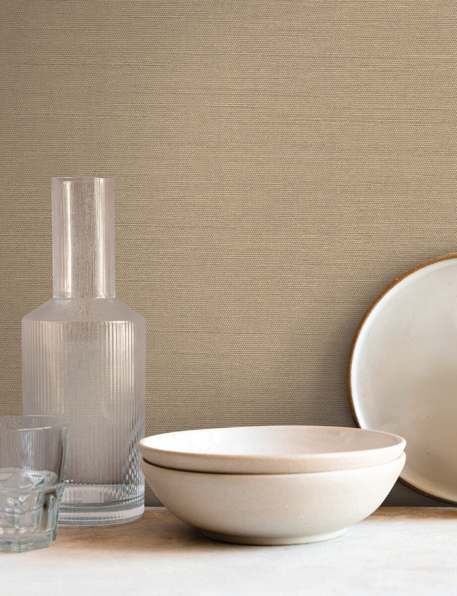 York Signature Textures Shimmering Linen Wallpaper - Caramel