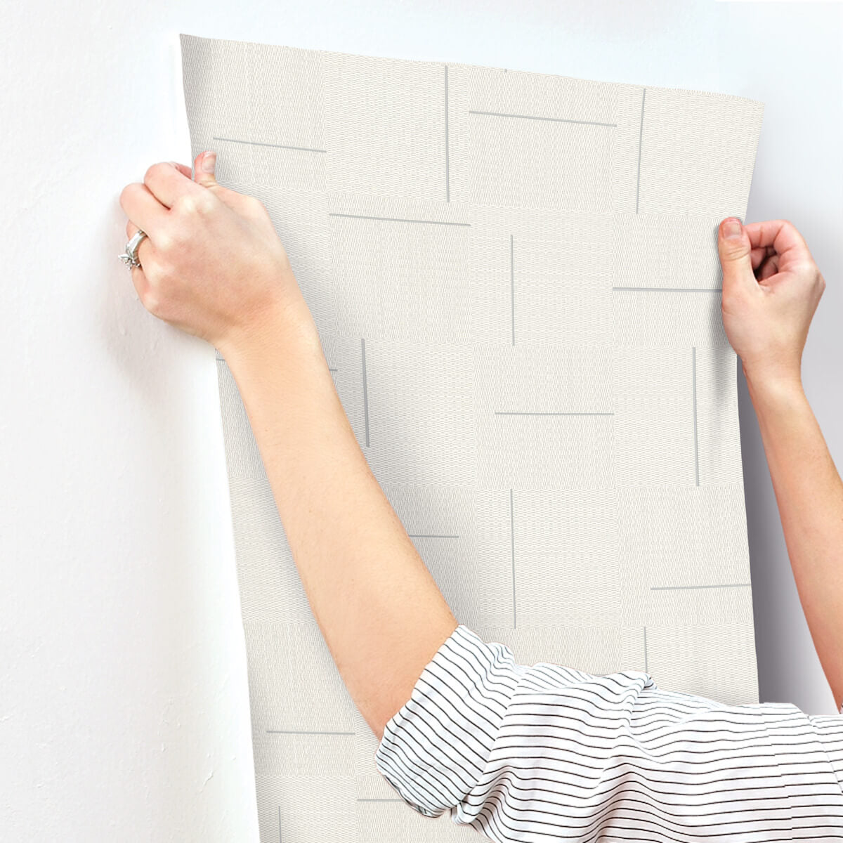 York Signature Textures Geo Block Weave Wallpaper - Ivory