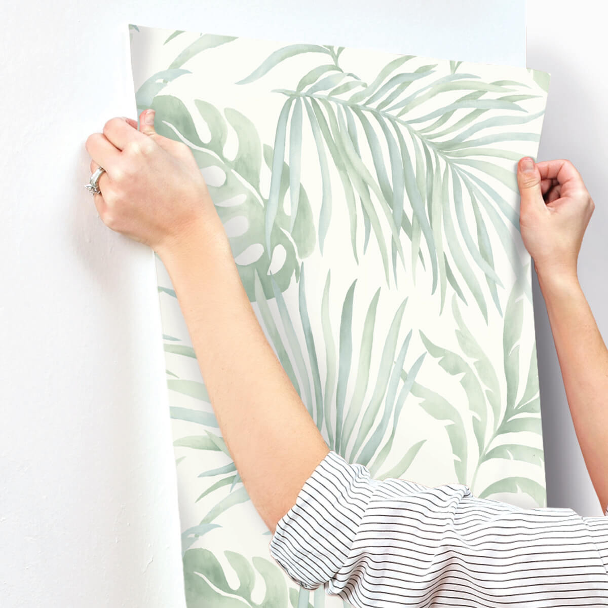 Candice Olson Tranquil Paradise Palm Wallpaper Sample - Light Green