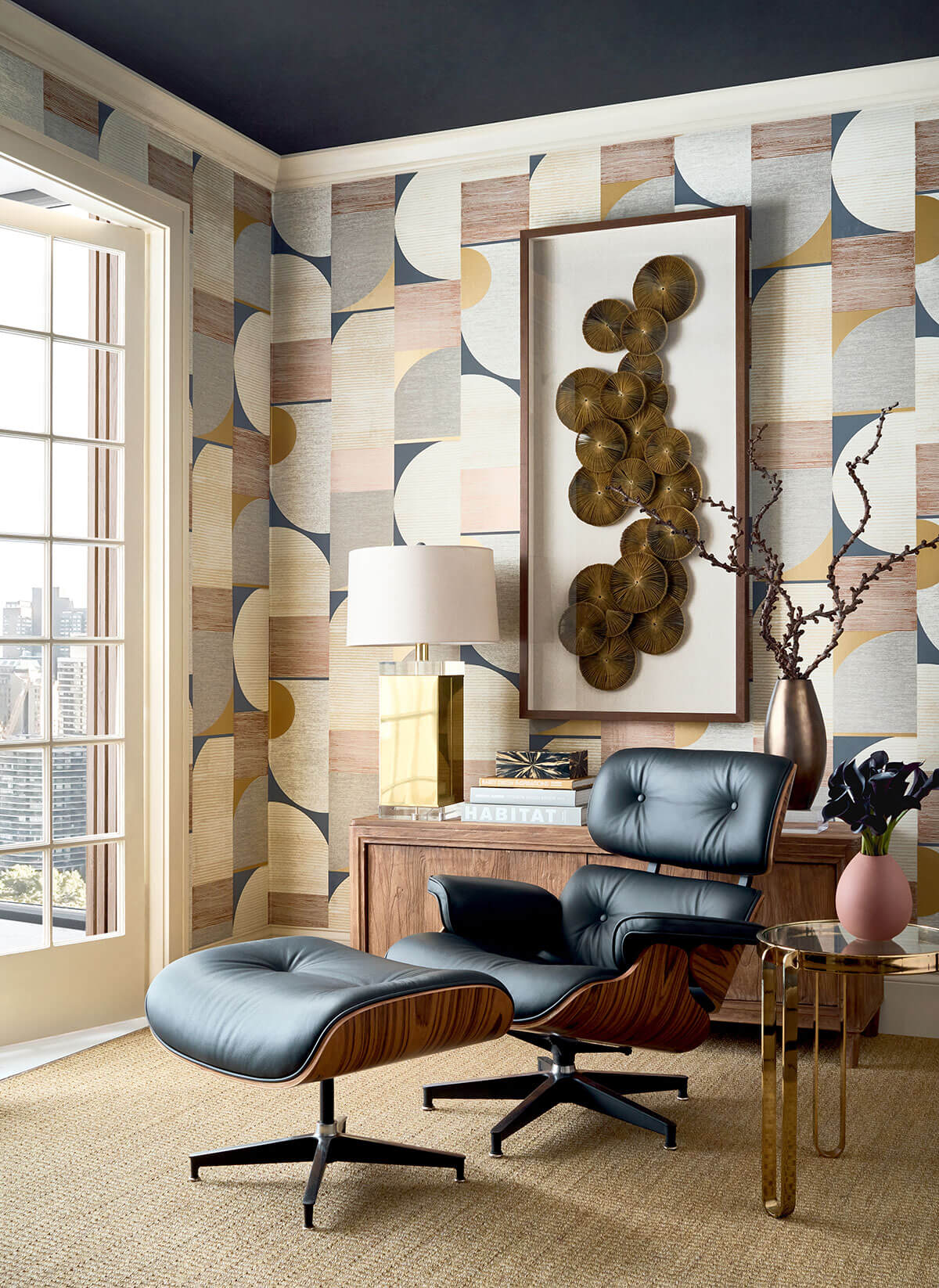 Thibaut Modern Resource Saturn Wallpaper Sample - Metallic Copper & Black