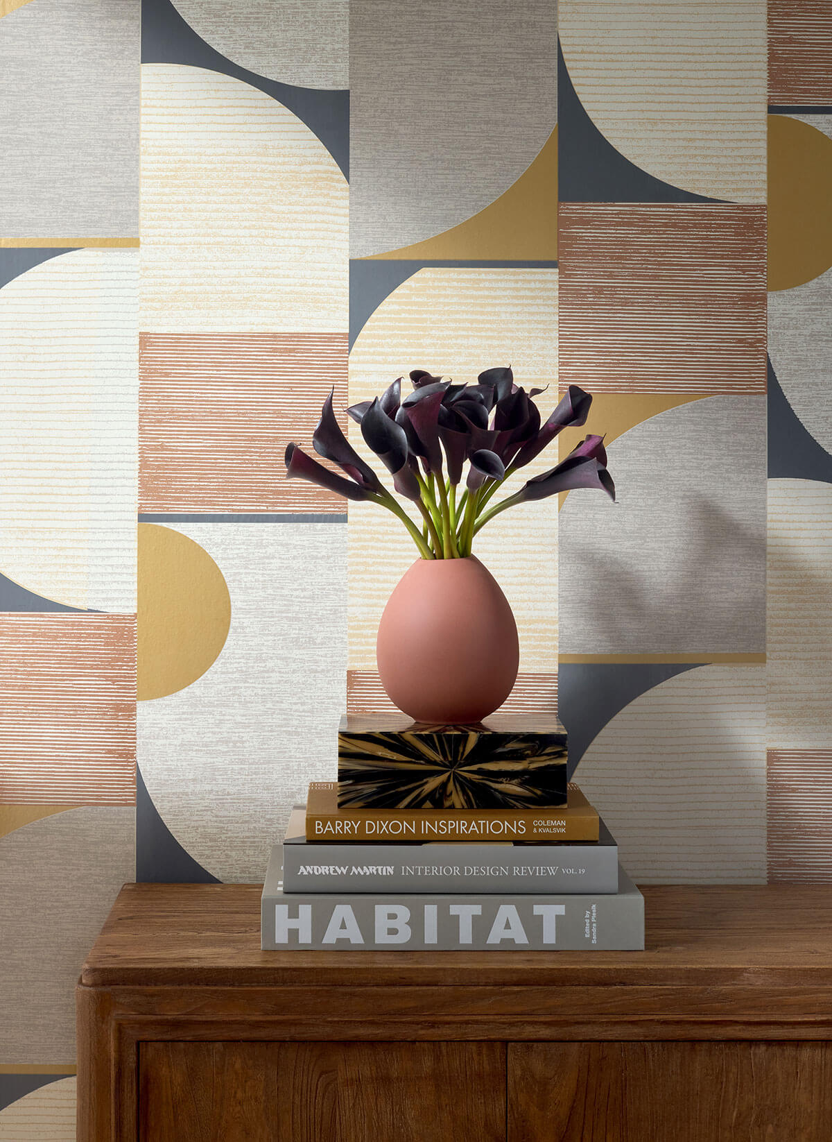 Thibaut Modern Resource Saturn Wallpaper Sample - Metallic Copper & Black