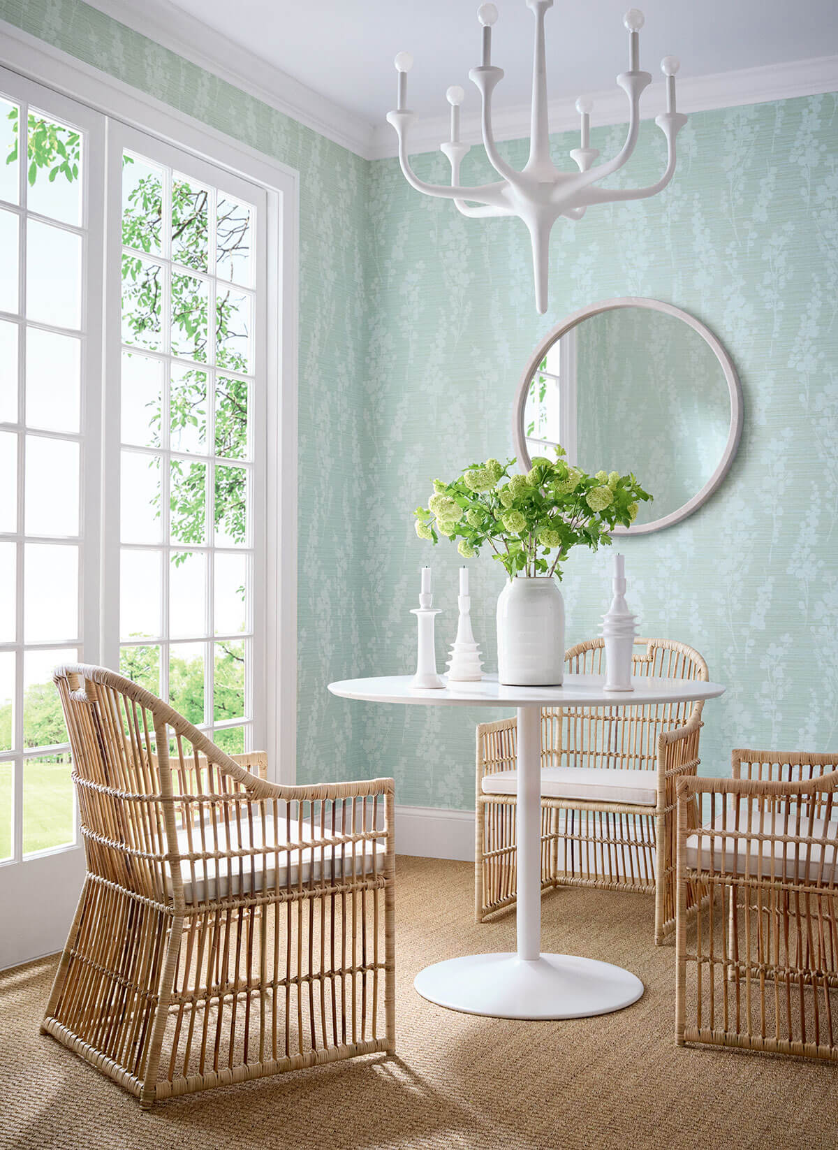 Thibaut Modern Resource Spring Blooms Wallpaper Sample - Soft Green & Blue