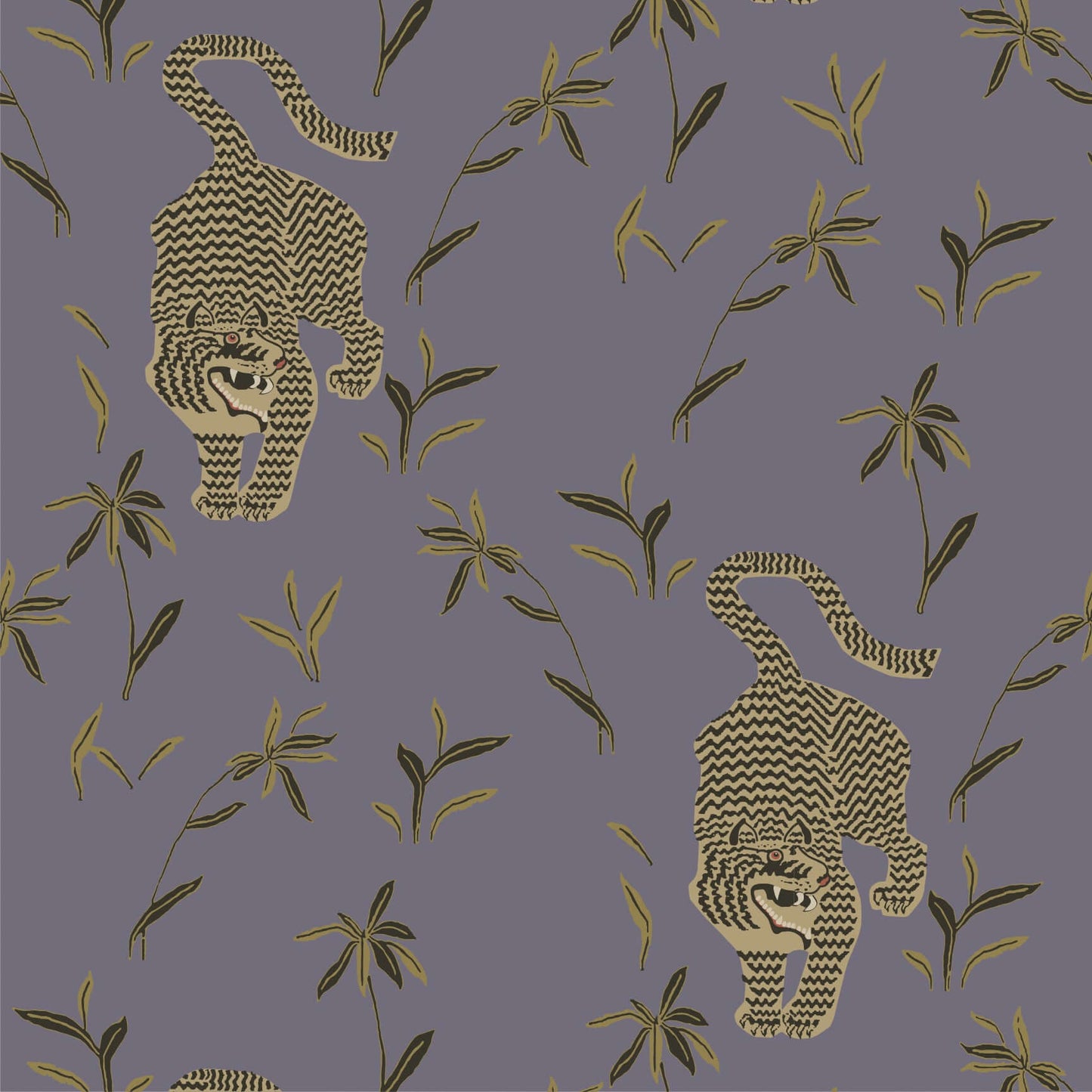 Mitchell Black Stalking Tiger Wallpaper Sample - Dusk Lavender