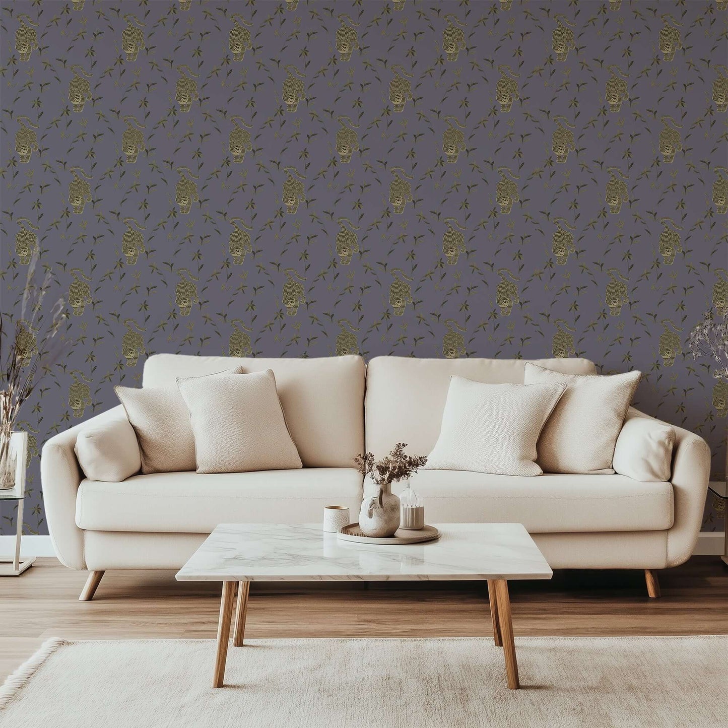Mitchell Black Stalking Tiger Wallpaper - Dusk Lavender