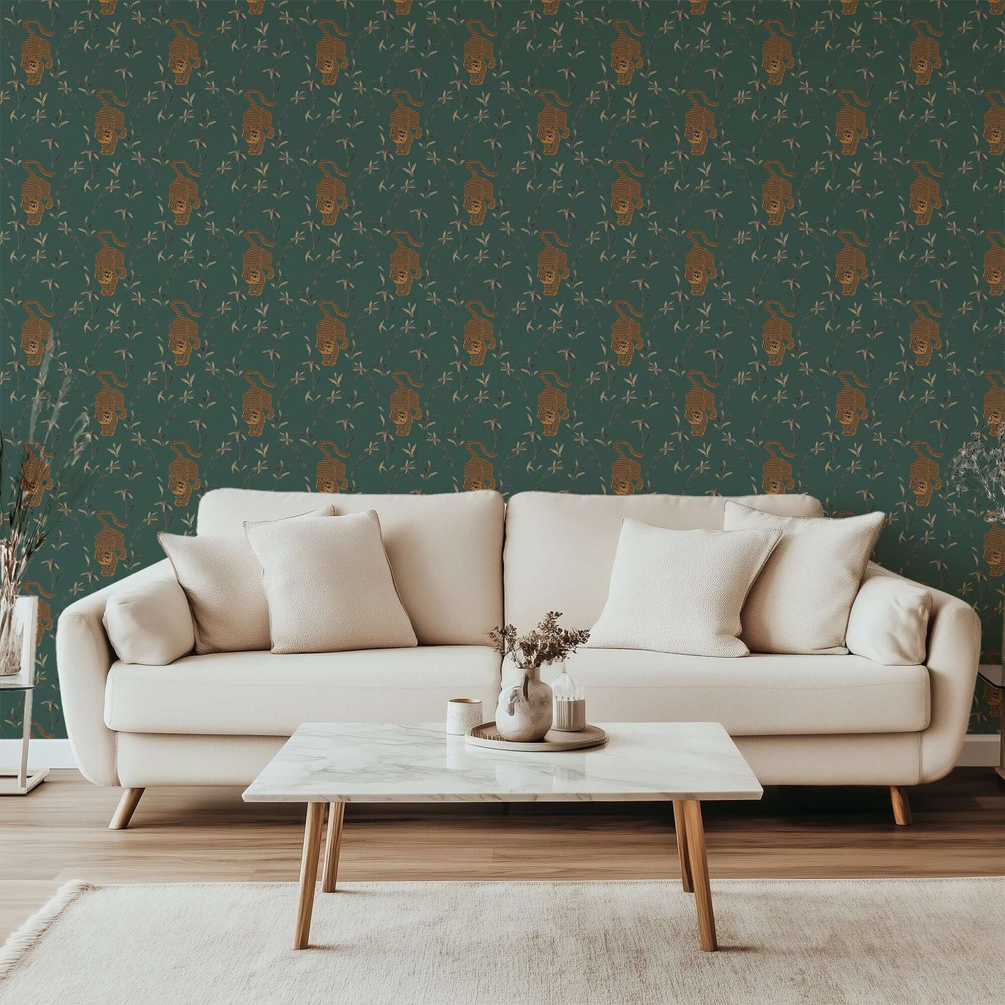Mitchell Black Stalking Tiger Wallpaper - Spruce Green