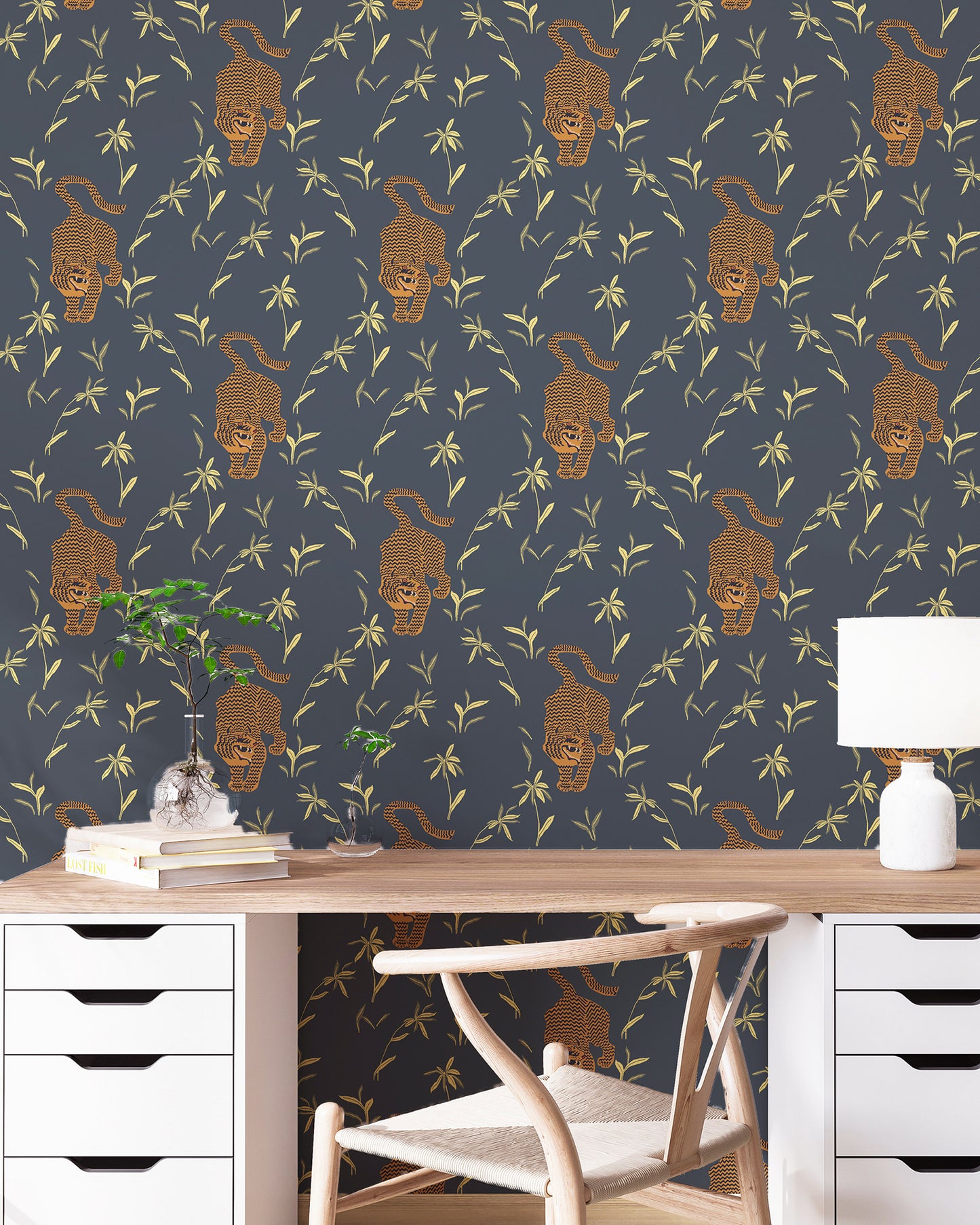 Mitchell Black Nomad Stalking Tiger Wallpaper - Dark Moss