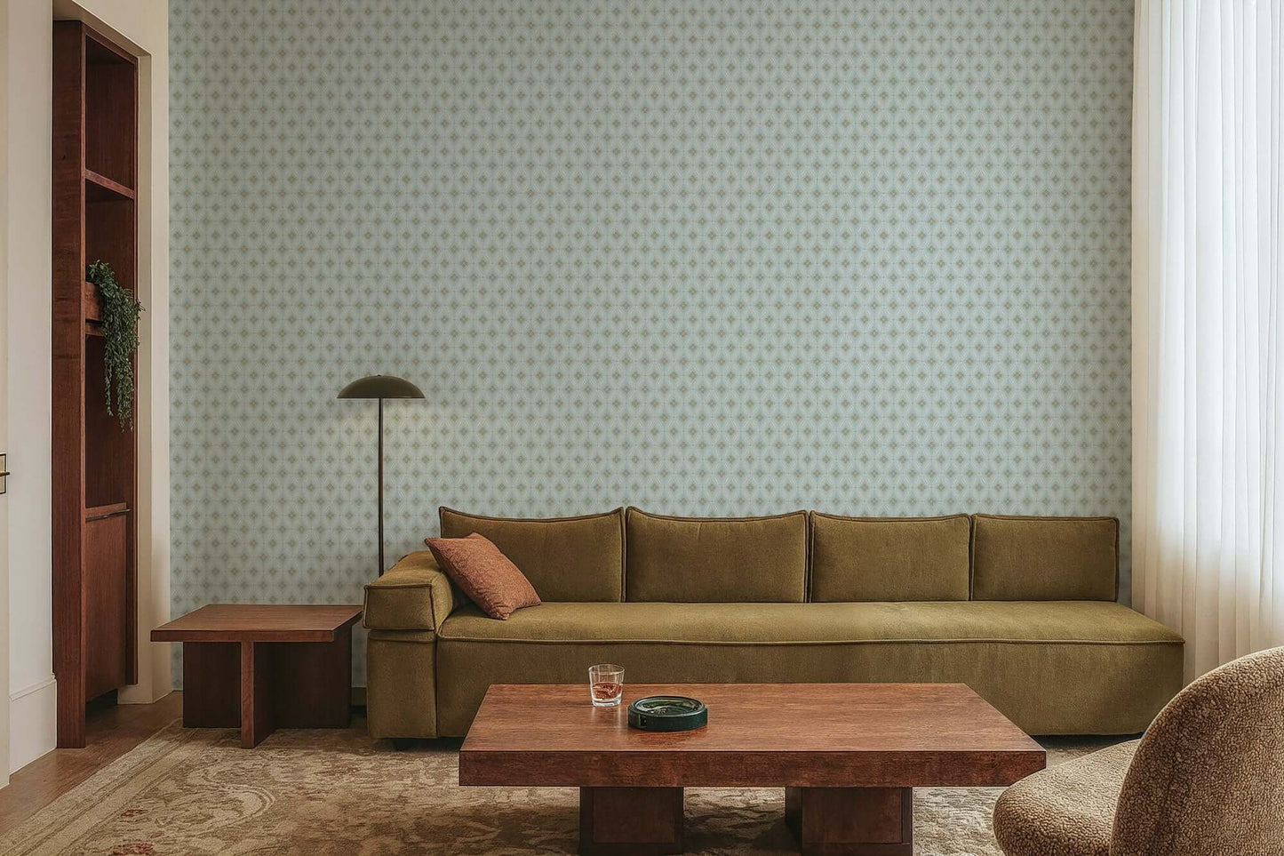 Mitchell Black Stone Lace Wallpaper - Champagne Blue