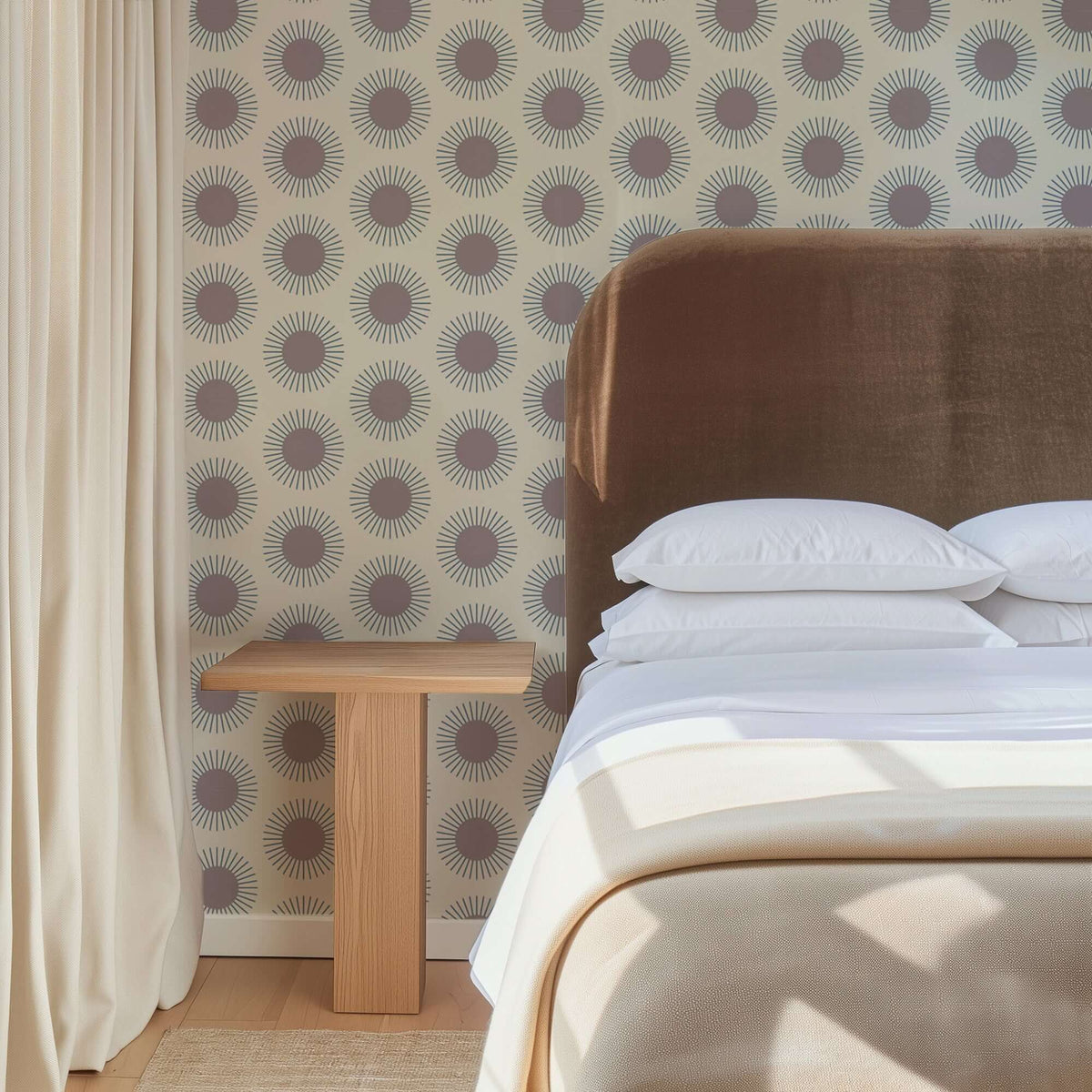 Mitchell Black Sunburst Wallpaper - Plum