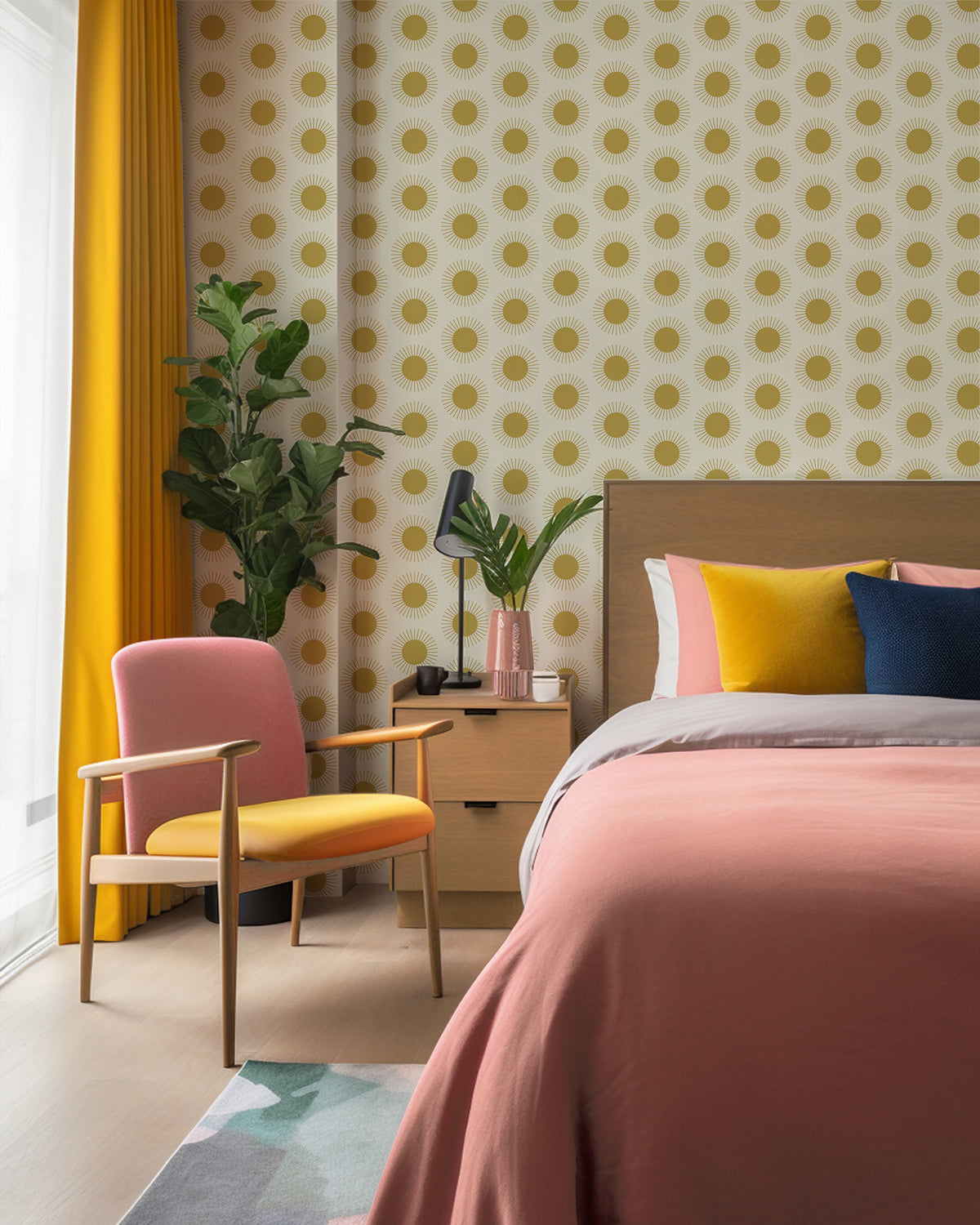 Mitchell Black Shape of Color Sunburst Wallpaper Sample - Harvest Gold