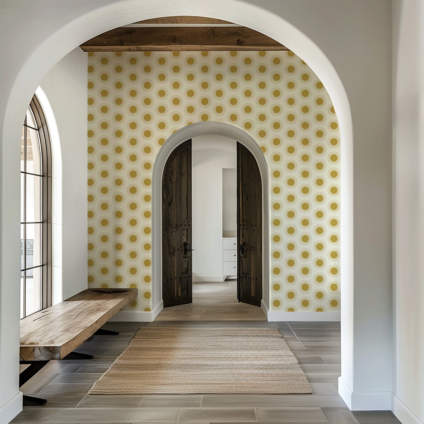 Mitchell Black Shape of Color Sunburst Wallpaper - Harvest Gold