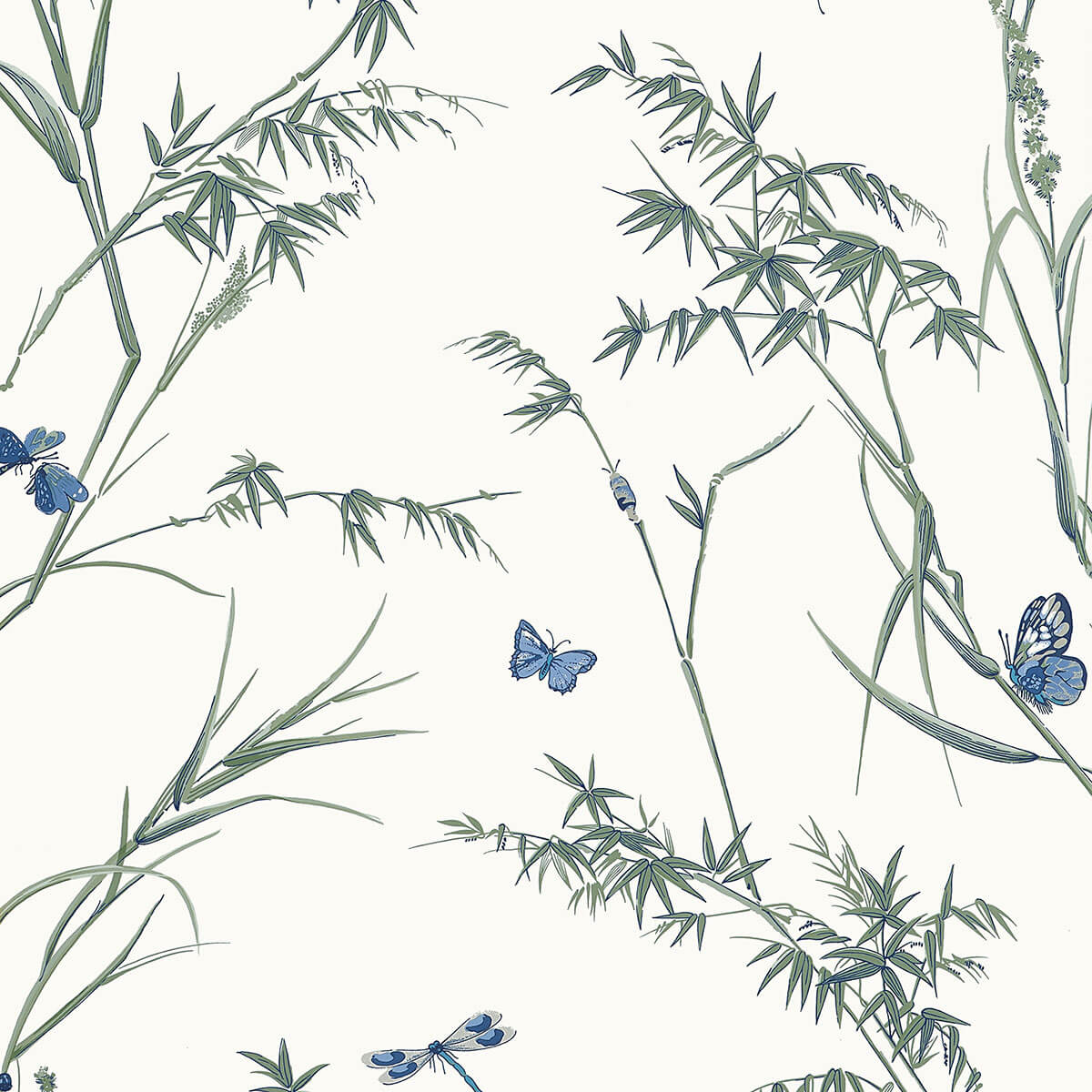 Thibaut Boxwood Virginia Wallpaper Sample - Blue & Green