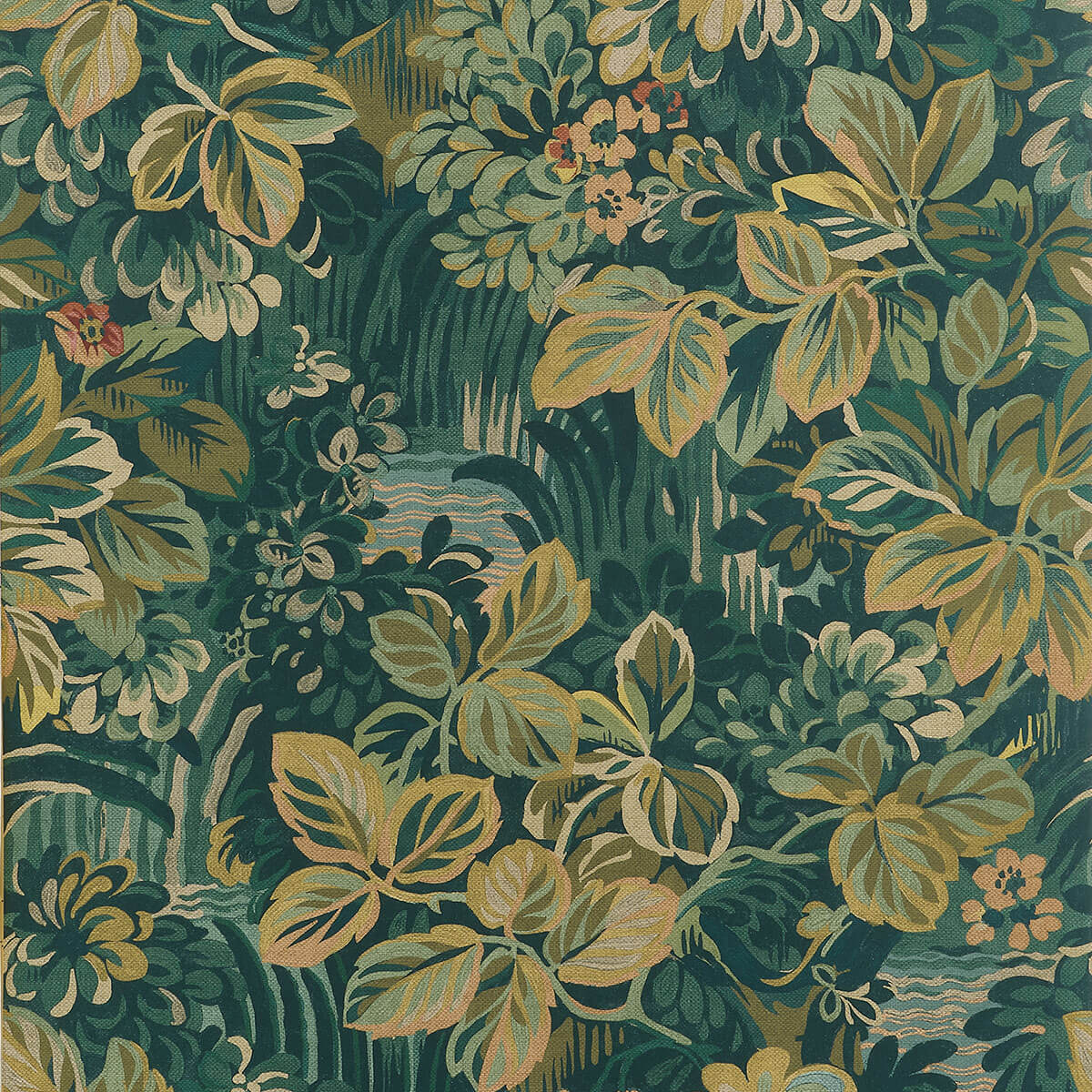 Thibaut Boxwood Night Garden Wallpaper Sample - Peacock