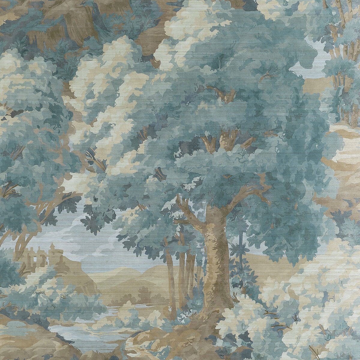 Thibaut Boxwood Woodland Clearing Wallpaper Sample - Spa Blue