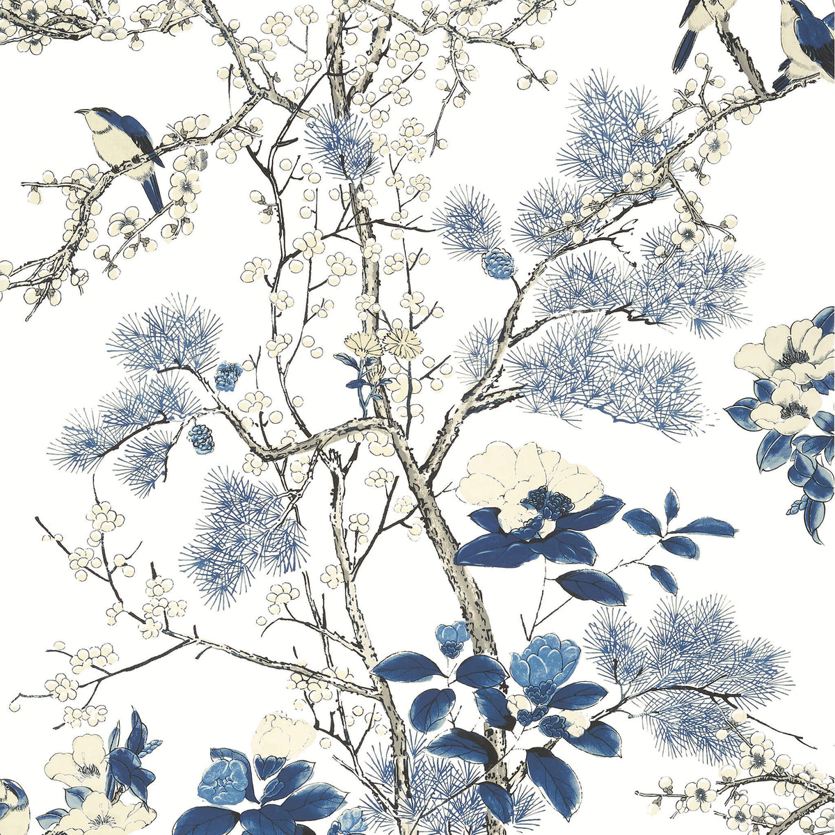 Thibaut Grand Palace Katsura Wallpaper Sample - Blue & White