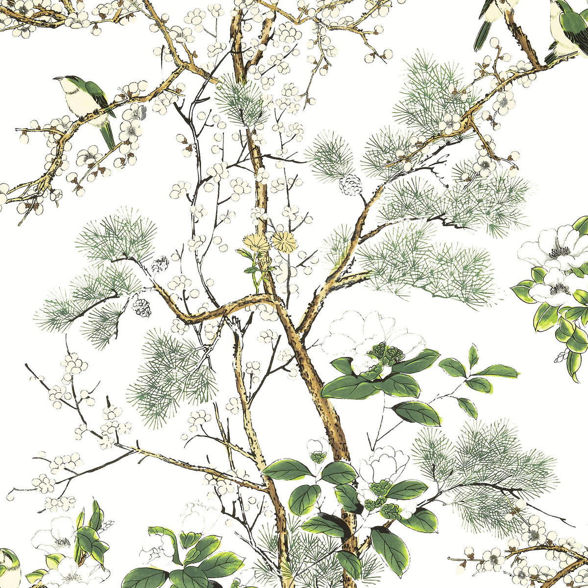 Thibaut Grand Palace Katsura Wallpaper Sample - Green & White