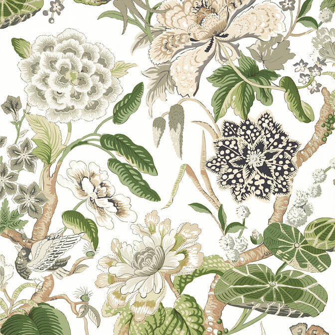 Thibaut Grand Palace Hill Garden Wallpaper - White & Green