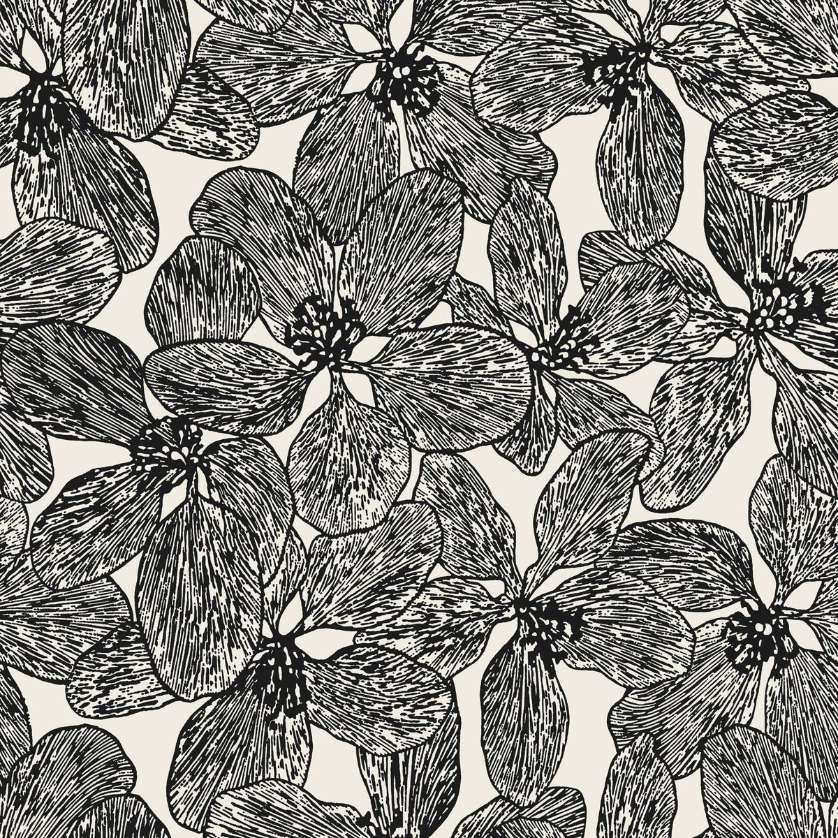 Thibaut Islander Island Orchid Wallpaper - Black & White