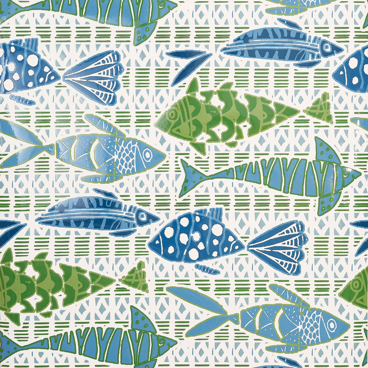 Thibaut Islander Batik Fish Wallpaper Sample - Blue & Green