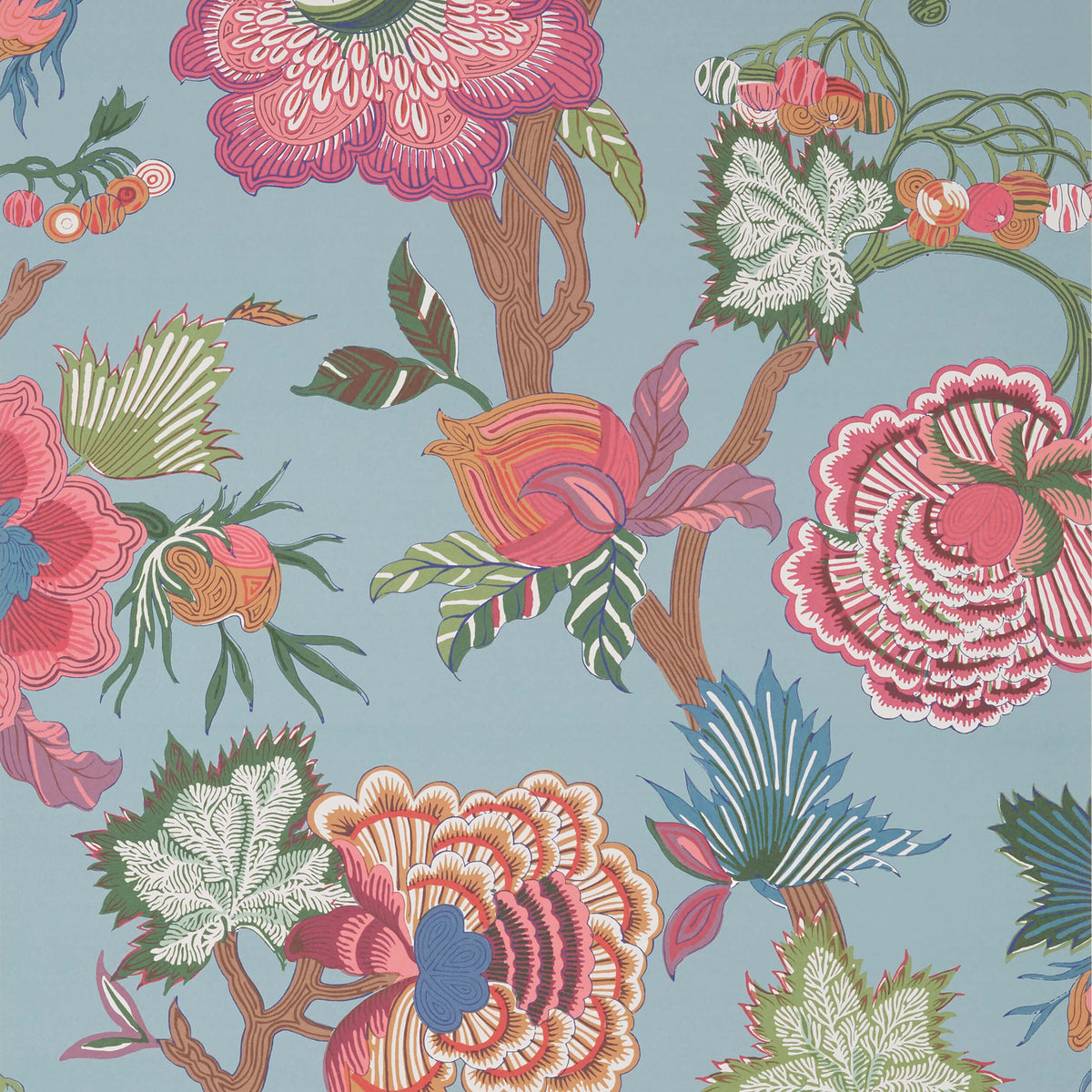 Thibaut Indienne Jacobean Wallpaper Sample - Raspberry & Teal