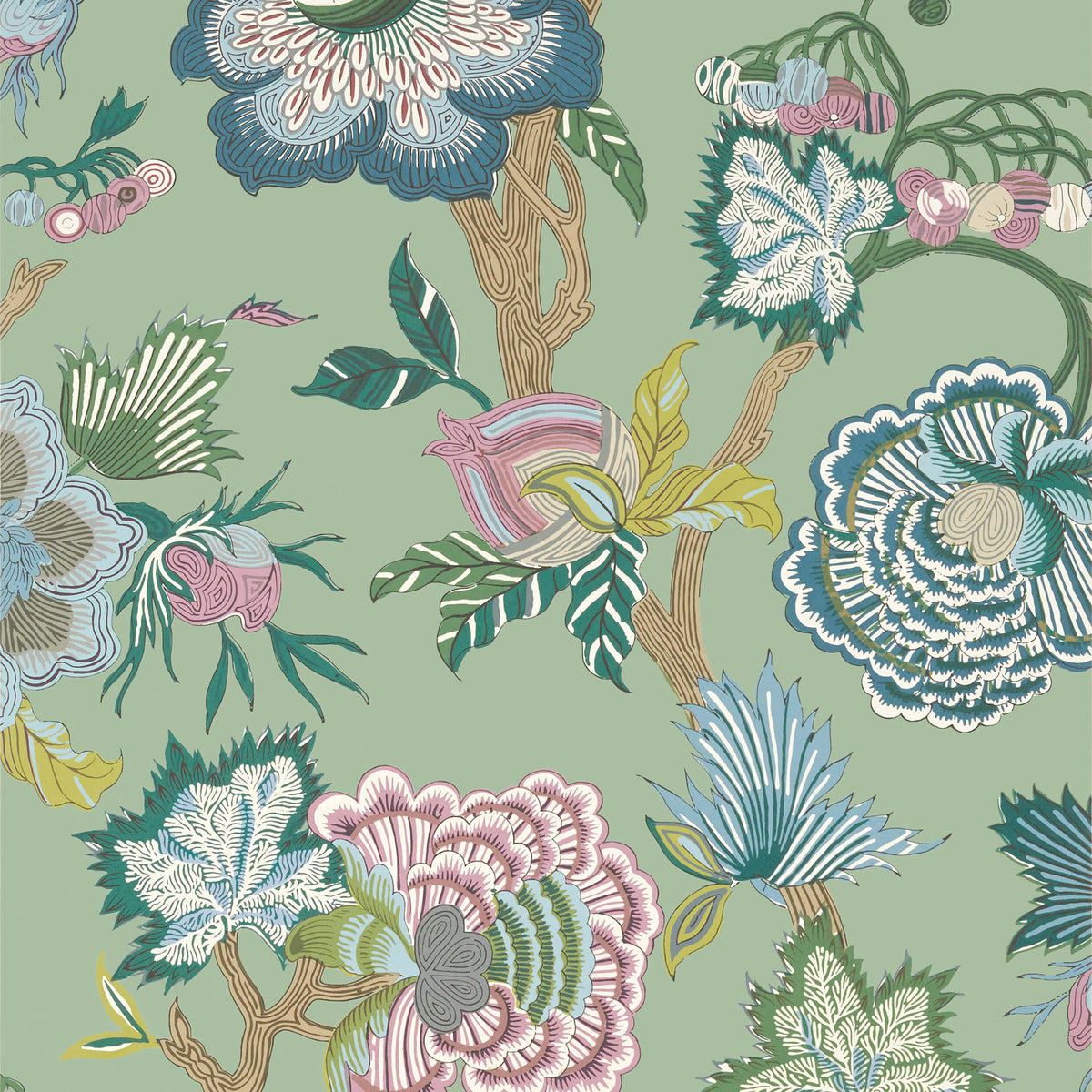 Thibaut Indienne Jacobean Wallpaper - Green