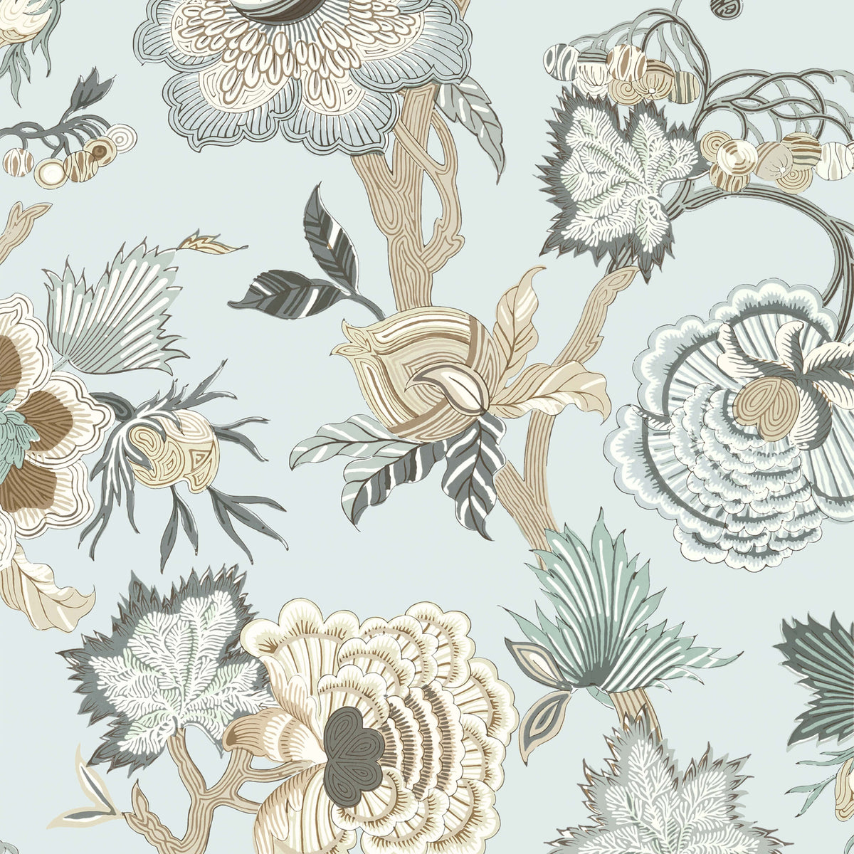 Thibaut Indienne Jacobean Wallpaper Sample - Robins Egg