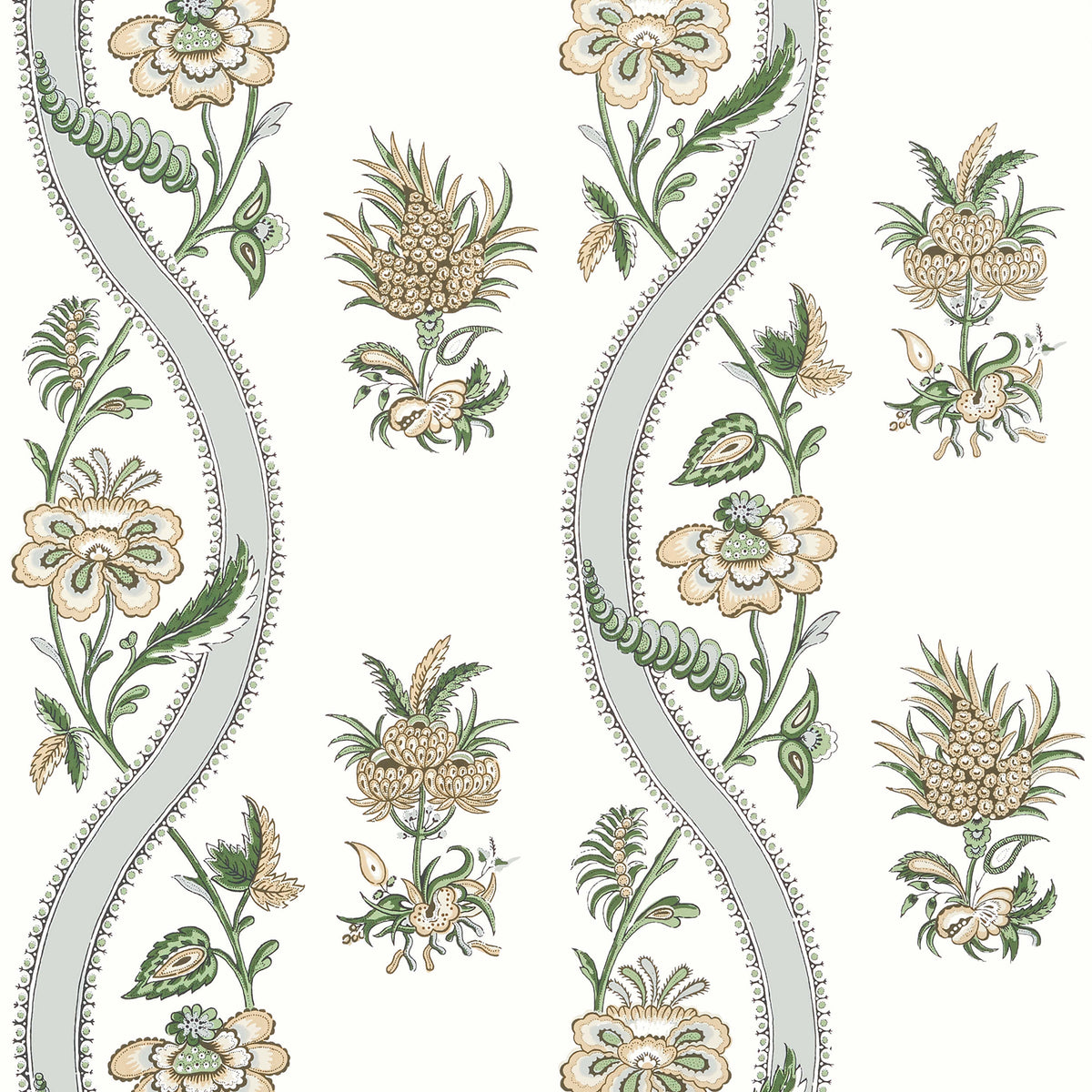 Thibaut Indienne Ribbon Floral Wallpaper Sample - Green