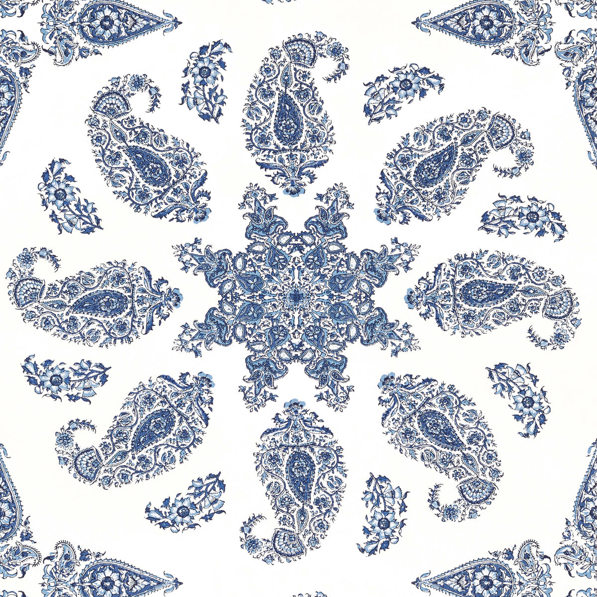 Thibaut Indienne East India Wallpaper Sample - Blue & White