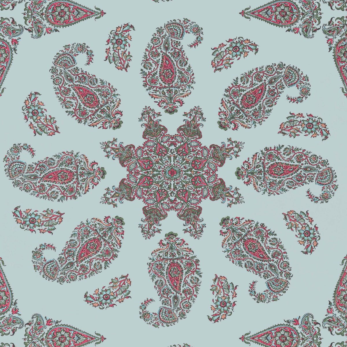 Thibaut Indienne East India Wallpaper Sample - Raspberry & Teal