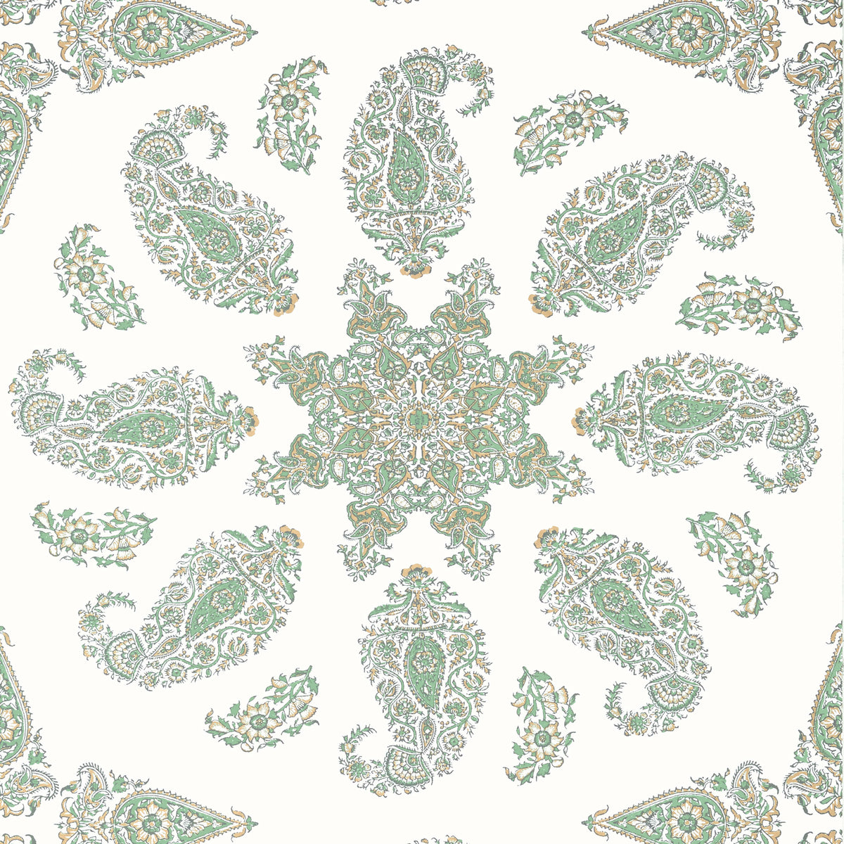 Thibaut Indienne East India Wallpaper Sample - Green & White