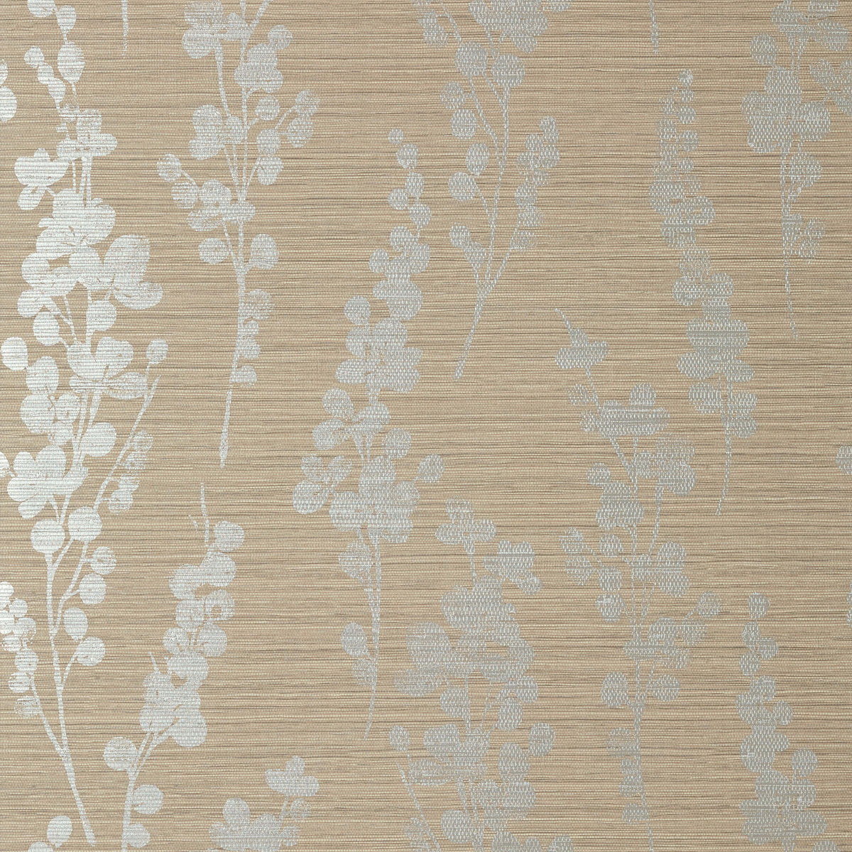 Thibaut Modern Resource Spring Blooms Wallpaper Sample - Metallic Silver on Taupe