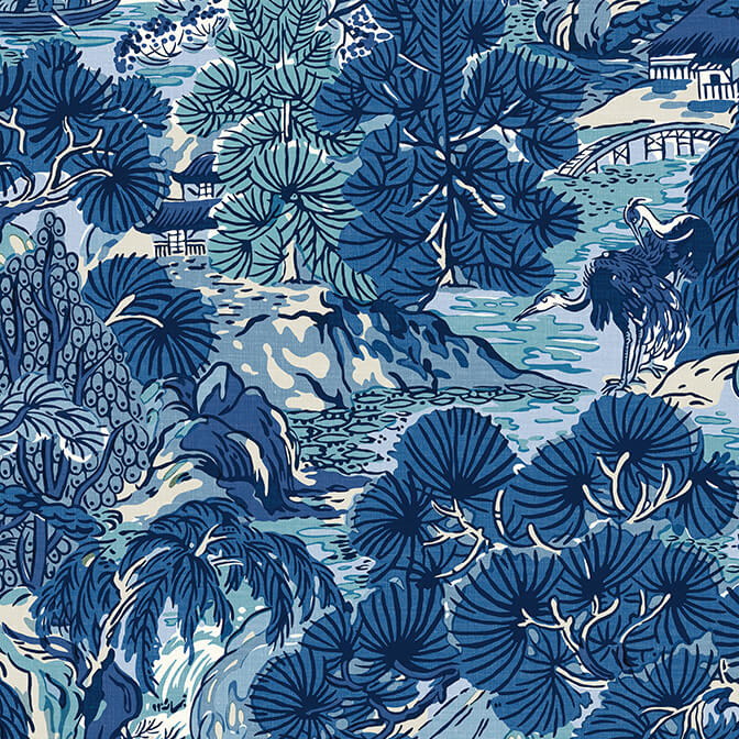 Thibaut Sojourn Pagoda Trees Wallpaper - Blues