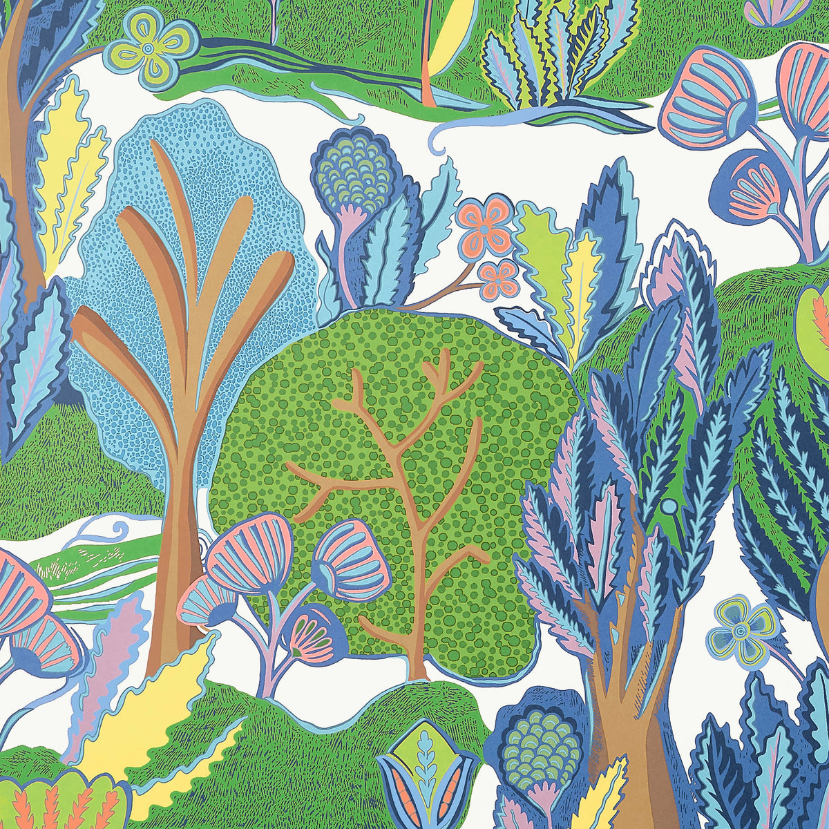 Thibaut Wanderlust Albero Wallpaper Sample - Green & Blue