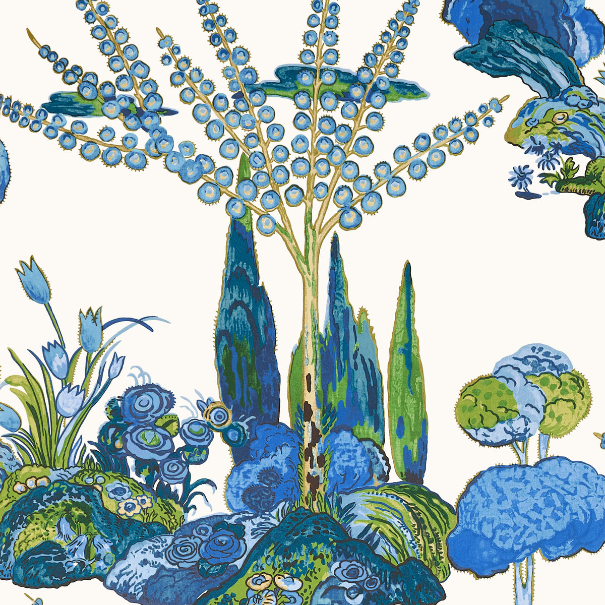 Thibaut Wanderlust Orleans Wallpaper Sample - Blue & Green