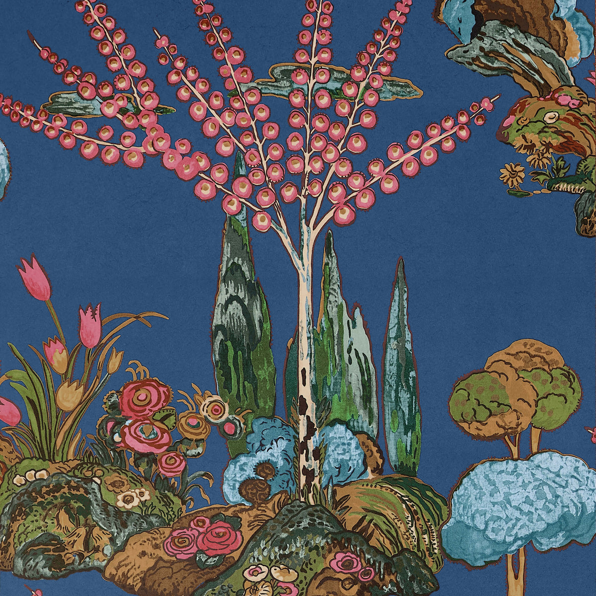 Thibaut Wanderlust Orleans Wallpaper - Navy Blue
