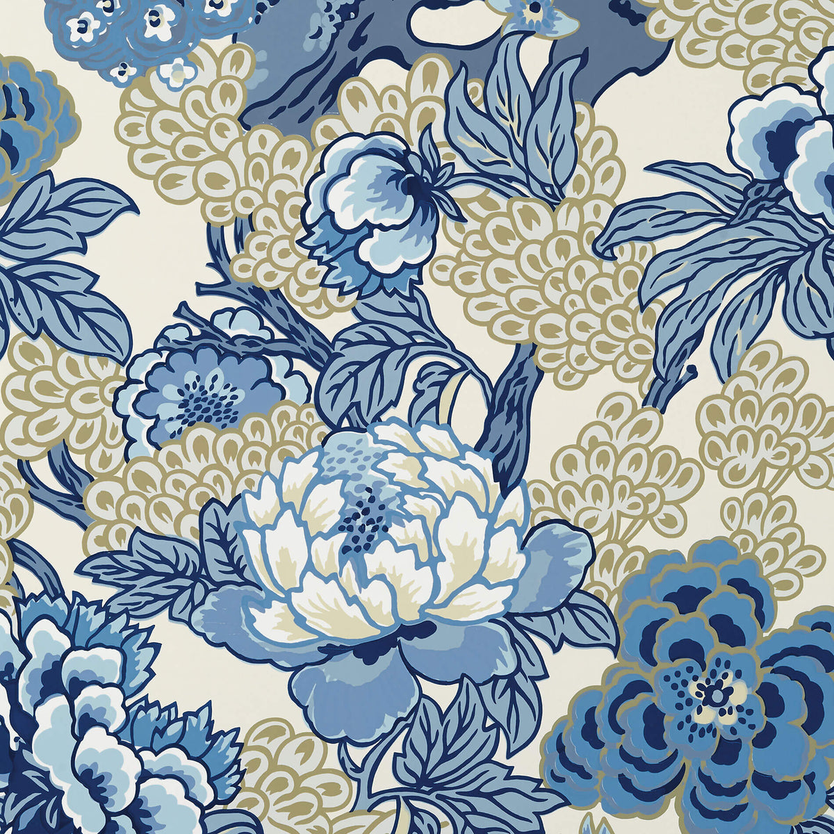 Thibaut Dynasty Honshu Wallpaper Sample - Blue & Beige