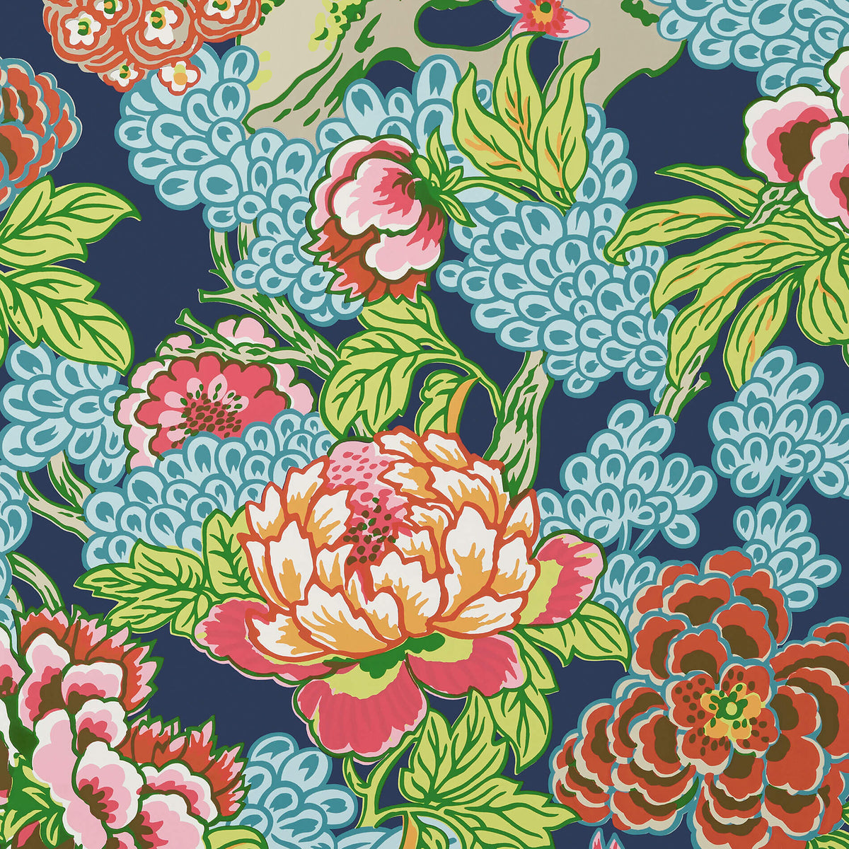 Thibaut Dynasty Honshu Wallpaper - Navy