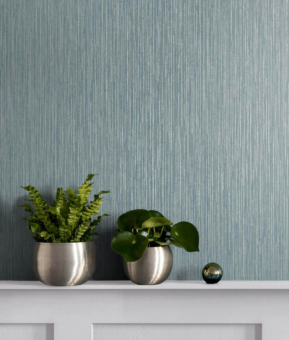 Seabrook Even More Textures Vertical Stria Wallpaper Sample - Agave & Metallic Silver