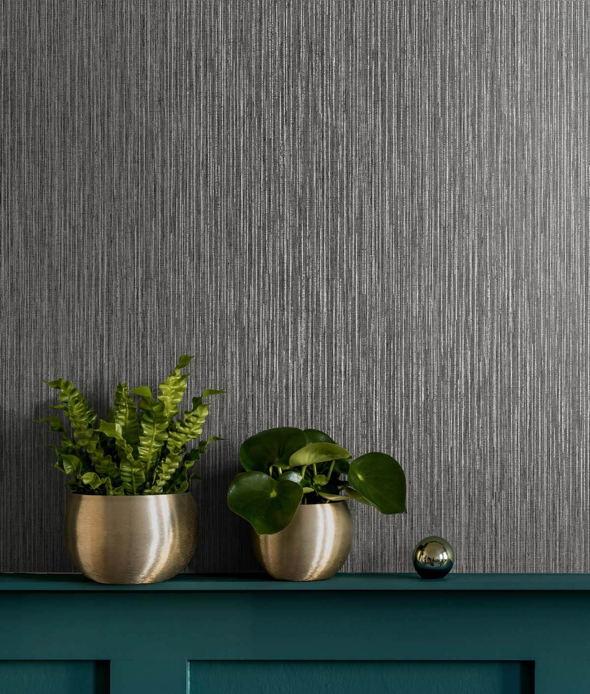 Seabrook Even More Textures Vertical Stria Wallpaper Sample - Graphite & Metallic Silver