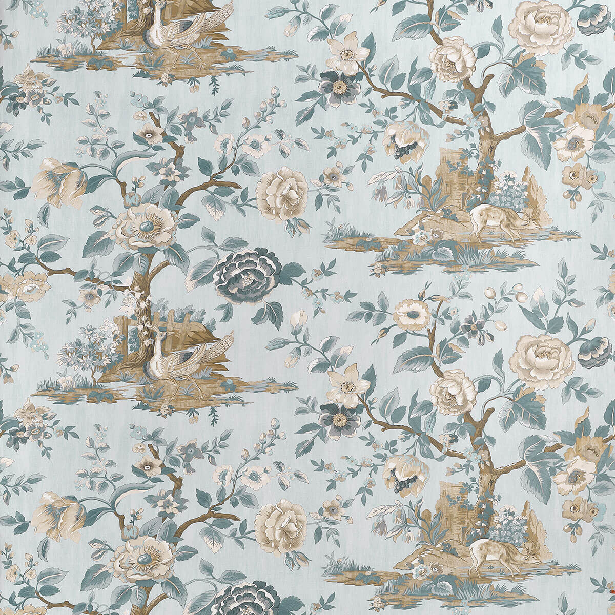 54 in. Thibaut Boxwood Forest Lodge Wallpaper Sample - Spa Blue