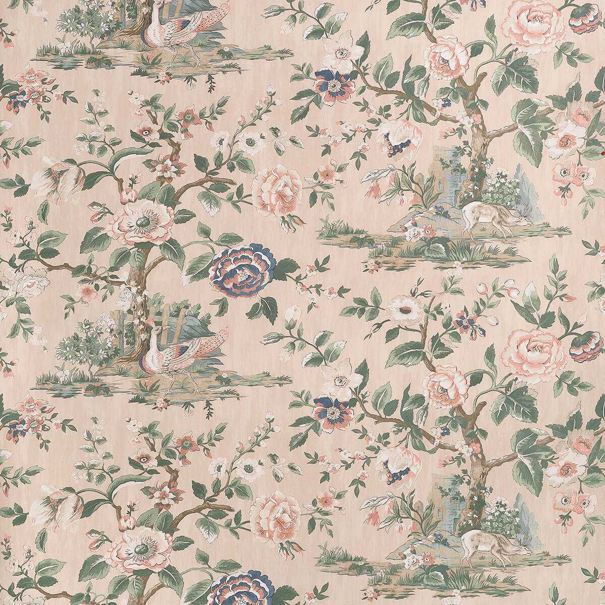 54 in. Thibaut Boxwood Forest Lodge Wallpaper Sample - Apricot