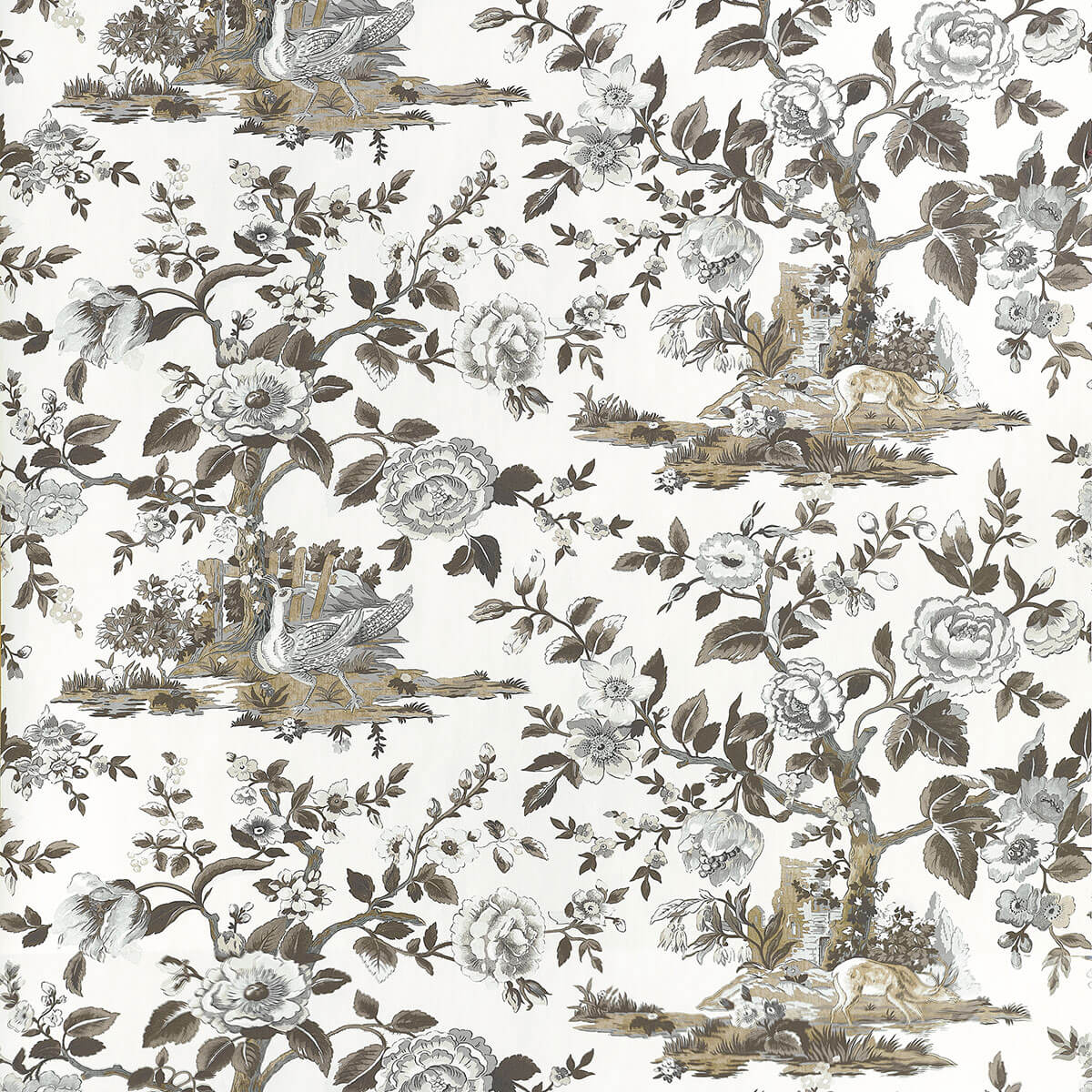 54 in. Thibaut Boxwood Forest Lodge Wallpaper Sample - Brown & White