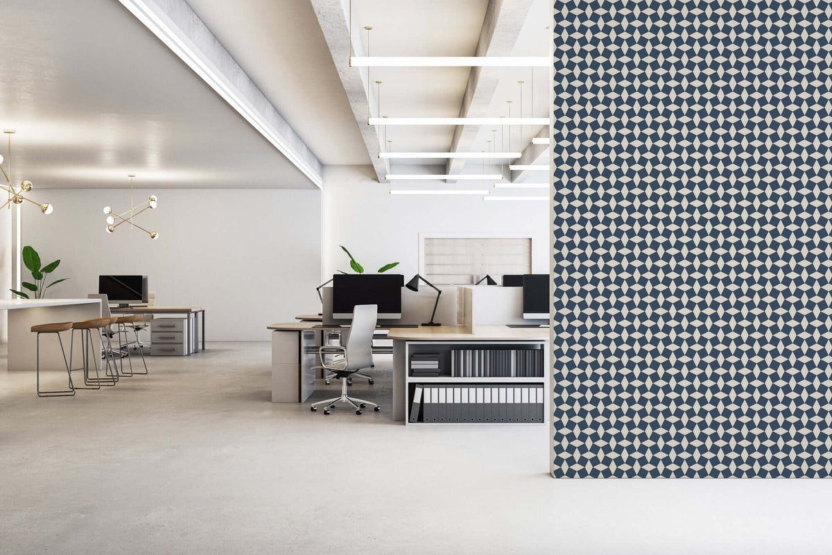 Mitchell Black Tailored Check Wallpaper - Oxford Blue